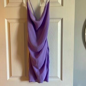 Lavender strappy minidress.